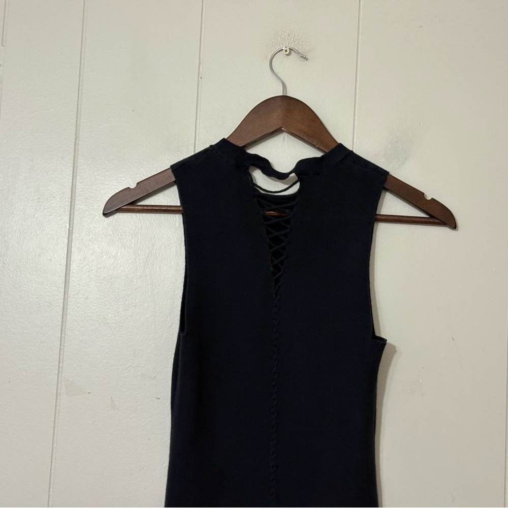 Minie Rose Black Ribbed Knit Tank Top Lace Up Back Sleeveless Size S - Picture 2 of 6